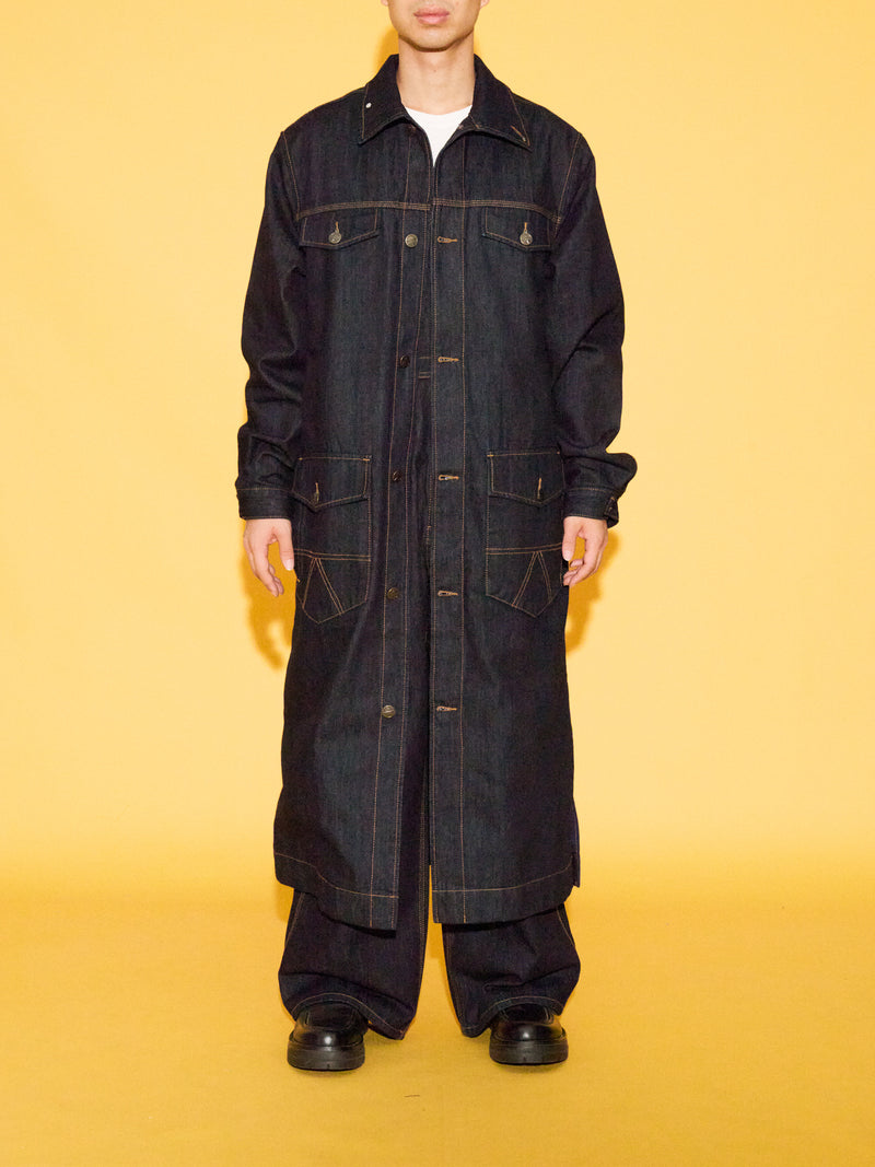 OKIO DENIM LUXURY LONG OVERCOAT