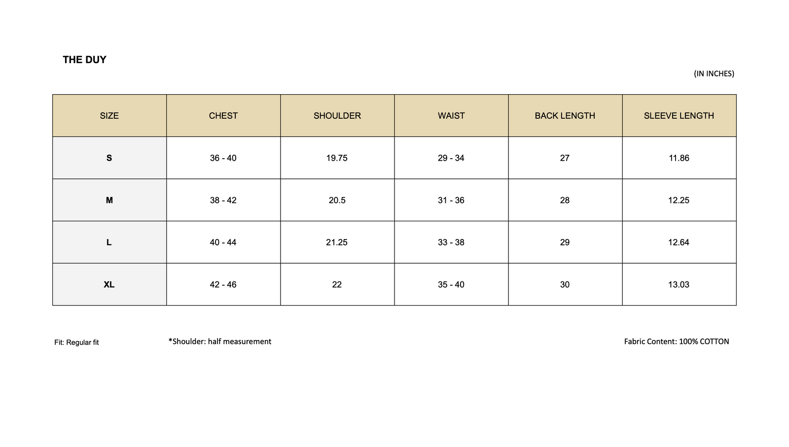 SIZE CHART