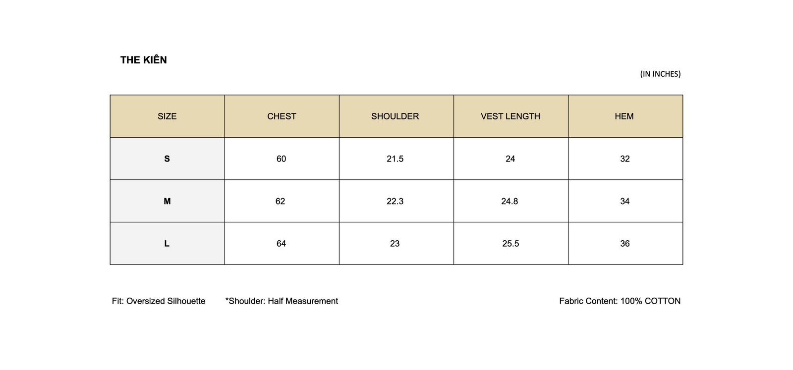 SIZE CHART