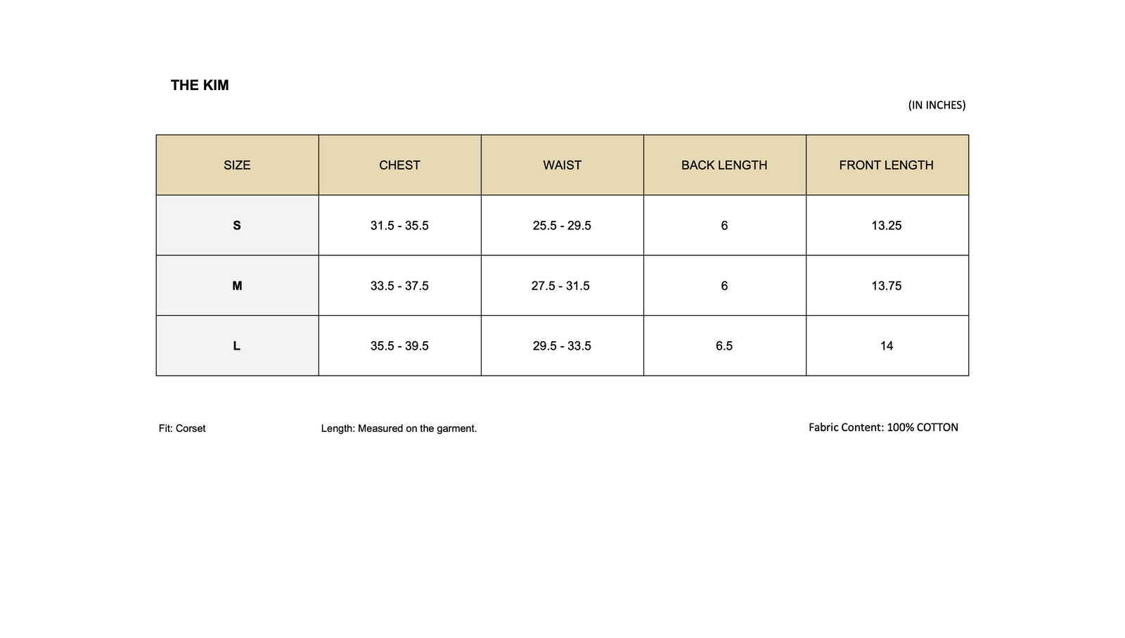 SIZE CHART