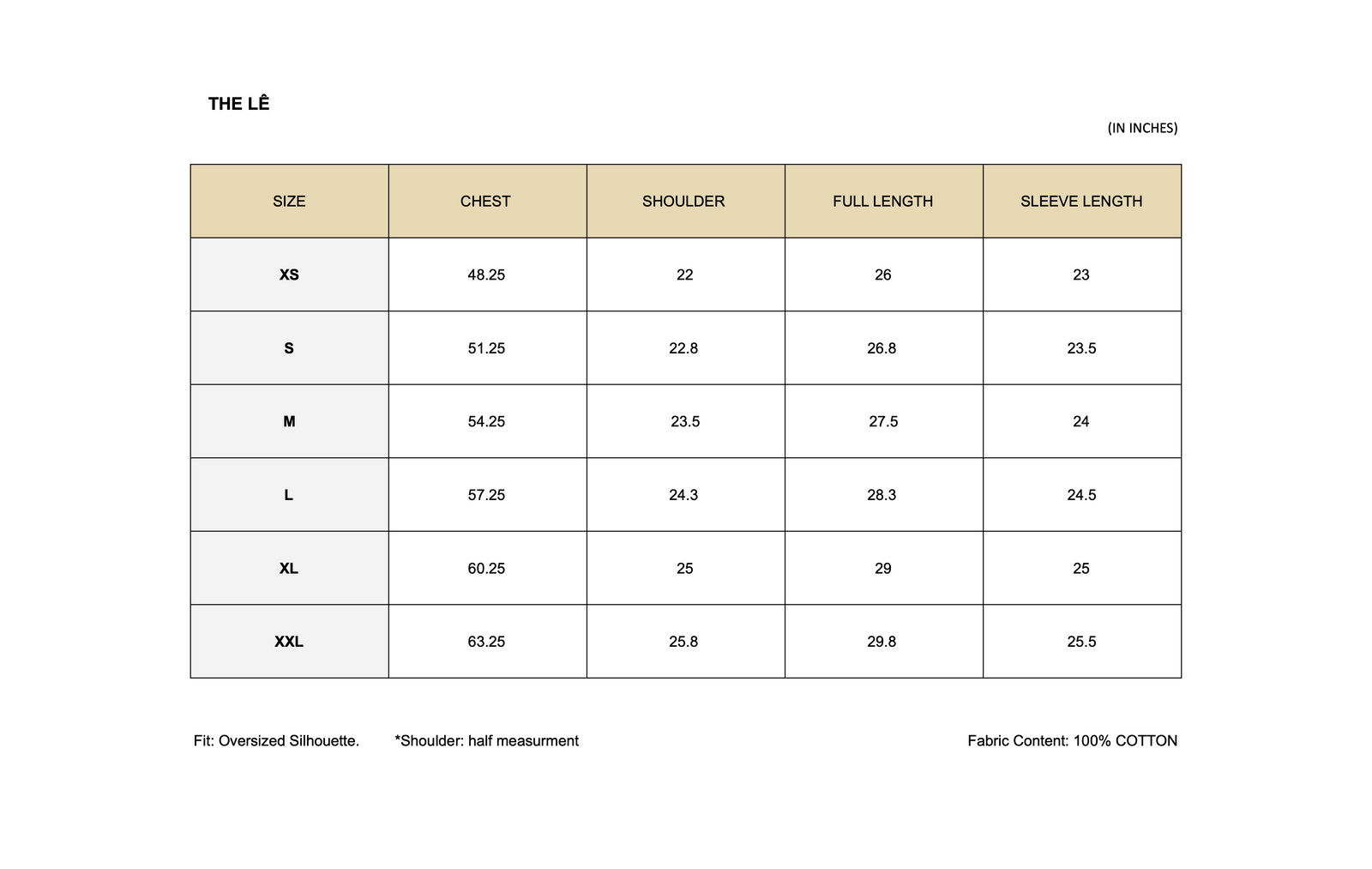 SIZE CHART