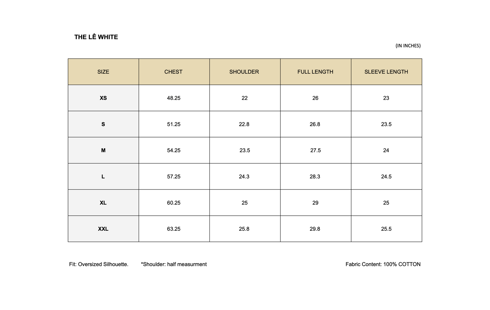 SIZE CHART