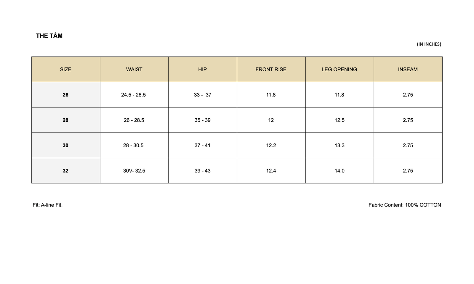 SIZE CHART